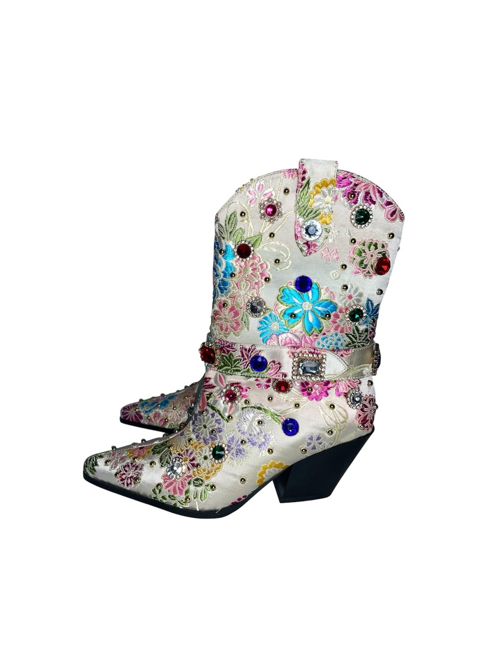 Azalea Wang Diligent Bedazzled Floral Cowboy Boots Sz 8 Wedding Statement